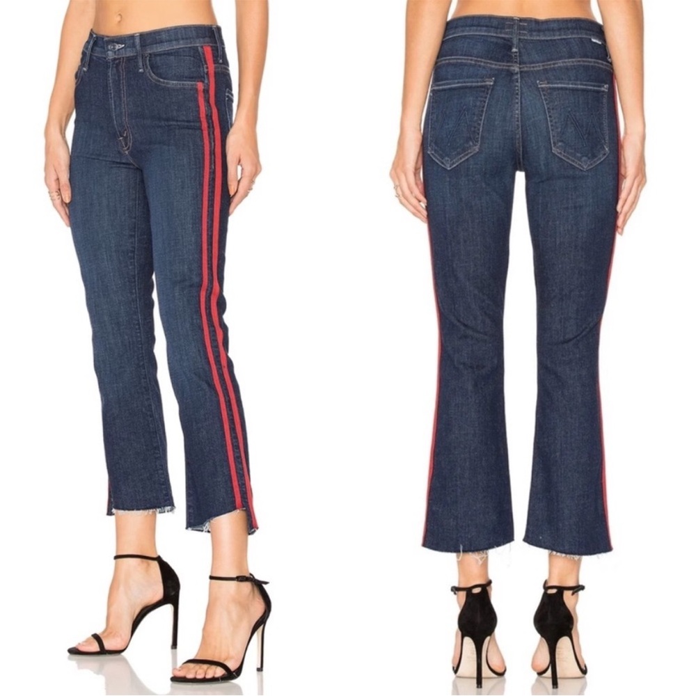 MOTHER Denim Insider Crop Step Fray Flare Speed Racer‎ Red Side Stripe Jeans 24